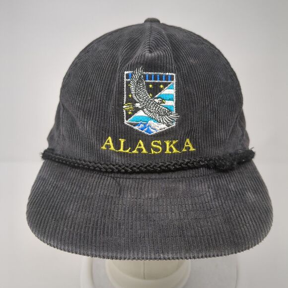 Alaska Snapback Rope Hat Black One Size Corduroy Solid Embroidered - Picture 2 of 10